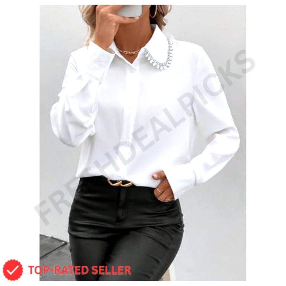 Rhinestone Collared Button Down Blouse Long Sleev… - image 6
